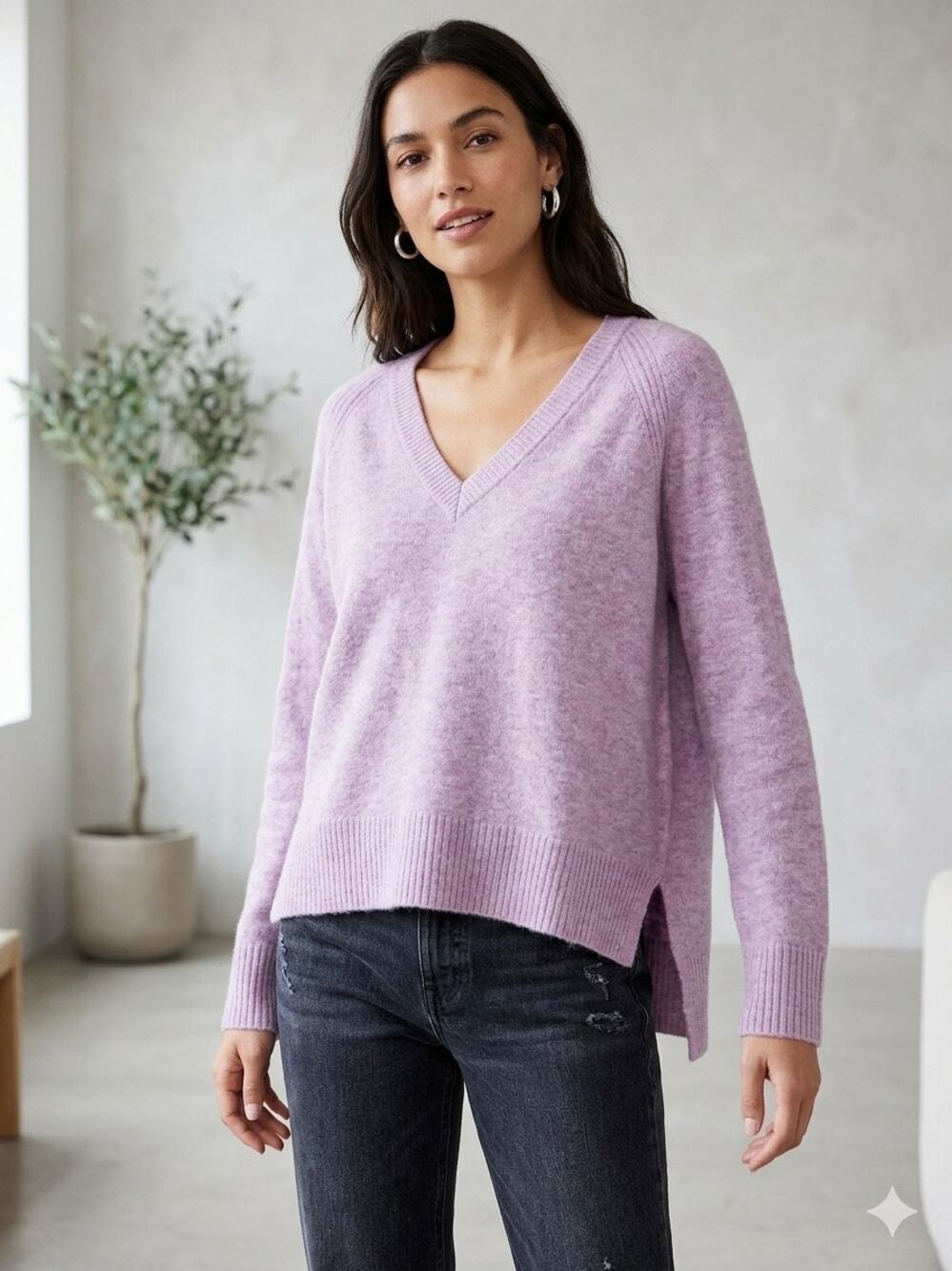 J.Crew Women's Alpaca Merino Wool Blend V-Neck Sweater Purple L quiet luxury